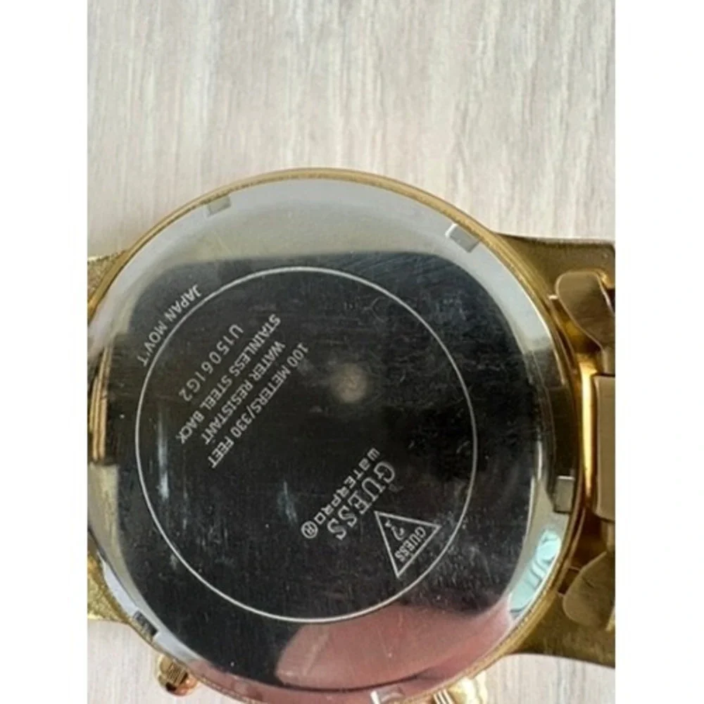 Guess Chronograph Watch Mens Gold Stainless Steel U15061G2 Waterpro‎ Sporty